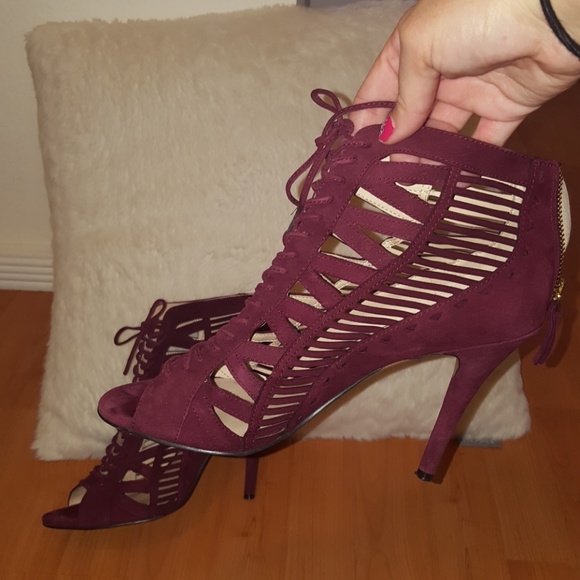 burgundy laser cut heels